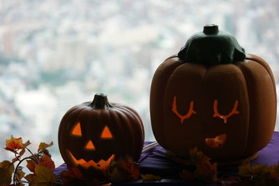 Close-up of statue against stone wall during halloween