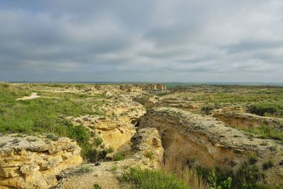 Scenic view of land against sky