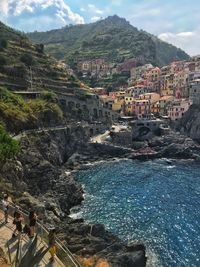 High angle view of buildings in city