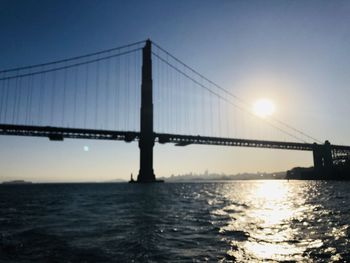 View of suspension bridge over sea