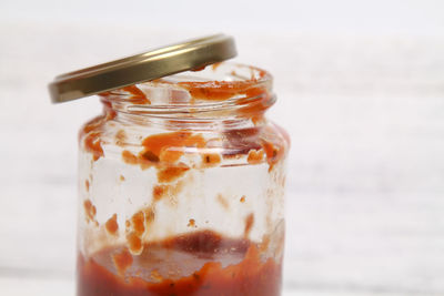 Close-up of drink in jar