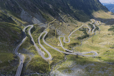 Aerial landscape over transfagarasan mountain road