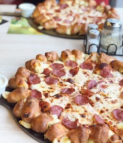 Close-up of pizza on table