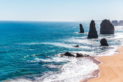 Scenic view of sea against clear sky