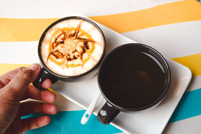 High angle view of breakfast on table