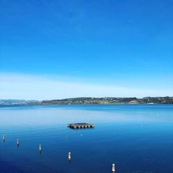 Scenic view of sea against clear blue sky