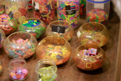 High angle view of various food on table