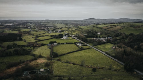 High angle view of agricultural field against sky