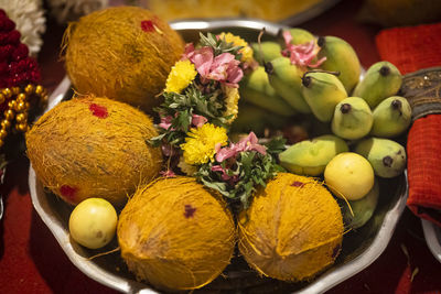 High angle view of fruits on table