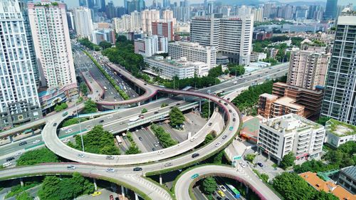 Elevated road junction and interchange overpass in city