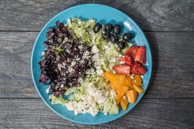 High angle view of breakfast served on table