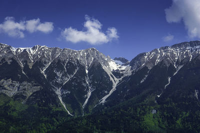 Scenic view of snowcapped mountains against sky