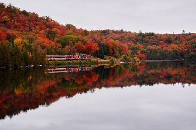 Scenic view of lake against sky during autumn