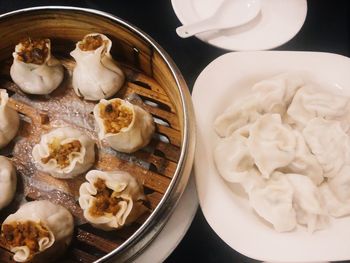 High angle view of food in plate on table