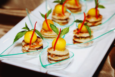 Close-up of served food in plate