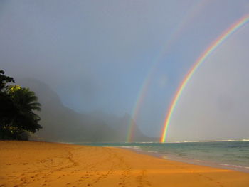 Scenic view of rainbow over sea