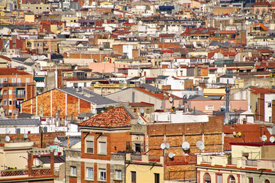 High angle view of buildings in city, barcelona 