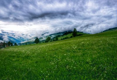 Scenic view of landscape against cloudy sky