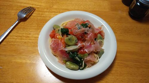 High angle view of meal served in bowl