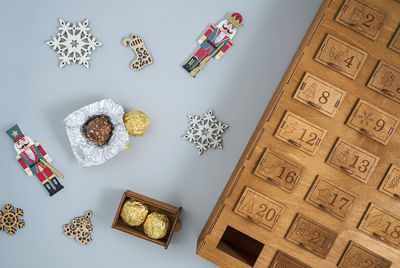 High angle view of cookies on table