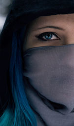 Close-up portrait of beautiful young woman with covered face