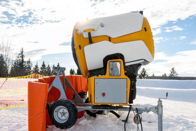 In winterberg, the ski slope in the kappe area has artificial snow. snow cannon and snow net. sunny 