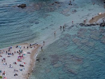 High angle view of people at beach