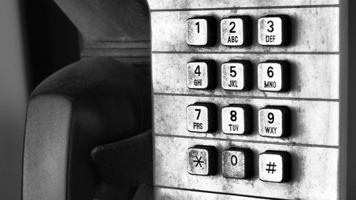 Close-up of old machine part, pay phone dial pad.