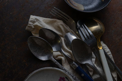 High angle view of objects on table