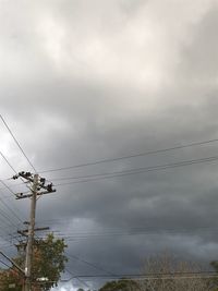 Low angle view of electricity pylon against sky