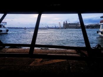 Scenic view of sea seen through window