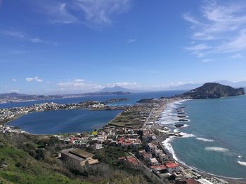 High angle view of city at waterfront