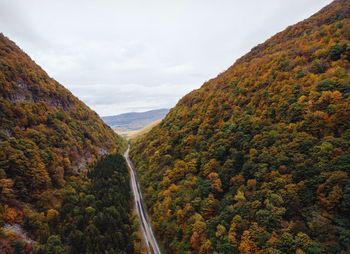 Scenic view of mountains against sky during autumn