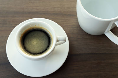 High angle view of coffee on table