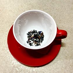 High angle view of drink on table