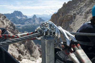 Low angle view of rope on rock