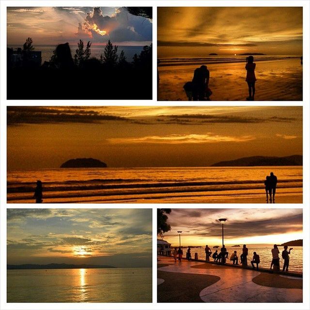 transfer print, sunset, beach, sea, water, silhouette, auto post production filter, horizon over water, lifestyles, leisure activity, men, shore, sky, large group of people, sand, vacations, person, sun, medium group of people