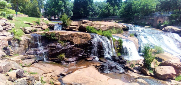 View of waterfall in forest