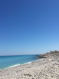 Scenic view of sea against clear blue sky