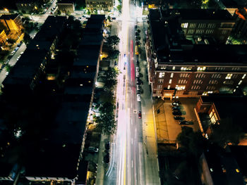 High angle view of traffic on road at night