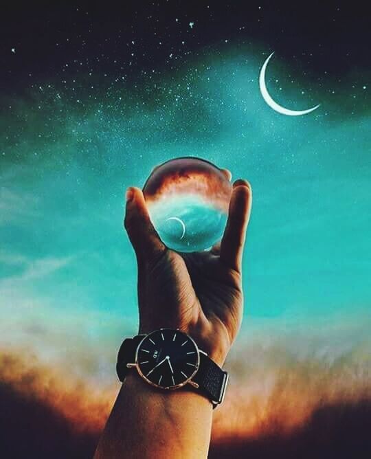 human hand, hand, human body part, one person, body part, real people, sky, human finger, finger, star - space, watch, holding, digital composite, unrecognizable person, night, leisure activity, nature, personal perspective, lifestyles