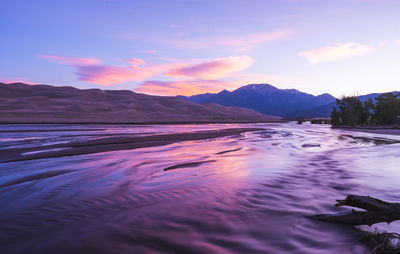 Scenic view of lake against sky during sunset