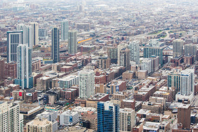 High angle view of modern buildings in city