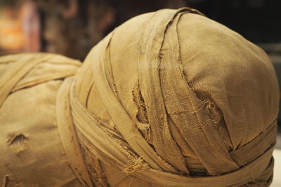 Close up of cloth covered egyptian mummy 