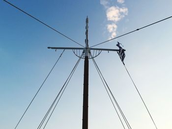 Low angle view of electricity pylon against sky