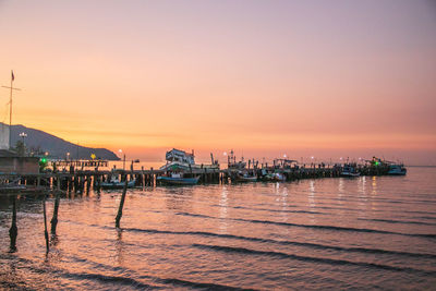 Fisherman boats at the fishing pier of bang saray in thailand asia