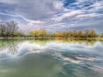 Scenic view of lake against sky