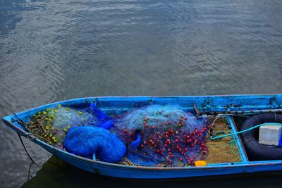 High angle view of food on boat