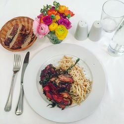 High angle view of food in plate