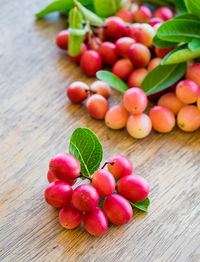 High angle view of fruits on table